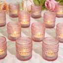 SUPMIND 24 Pcs Votive Candle Holders, Glass Holders Bulk for Table Centerpiece, Tea Lights Candle Holders for Wedding Shower, Party and Home Decor Pink