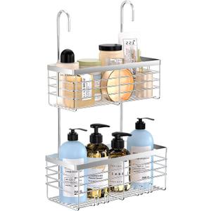 YUOROS Shower Caddy Hanging, 2 Tier Over the Door Shower Organizer Rack 304 Stainless Steel Rustproof (Elegant Silver)