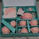 CHENP.HMC Tea Party Set for Little Girls, 13 Piece Sets Kids Tin Tea Party With Cups, Saucers, Plates & Serving Trays, Girls Birthday Gift (Pastel Polka Dots)