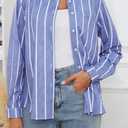 Wrinkle Free Womens Striped Button Down Shirts for Women Long Sleeve Stretch Business Office Formal Work Blouses Tops (M)