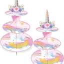 2 Pack Unicorn Cupcake Stands Birthday Decorations: 3-Tier Unicorn and Rainbow Theme Party Supplies Cake Stand Toppers for Girls Kids - Suitable for 48pcs Cupcakes Pink Table Decorations
