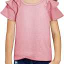 DOKOTOO KIDS Girls Ruffle Sleeve Shirts Summer Cute Crewneck Blouse Tops (8-9 Years, Pink)
