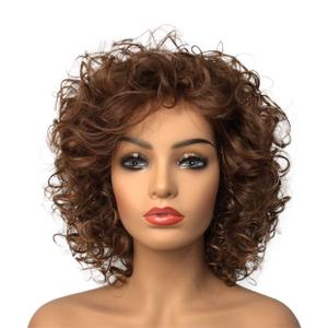 Wiginway Short Curly Synthetic Wigs Women Costume Wig Natural Looking, Auburn Mixed Wigs, 8 Inch (33T30 Medium Auburn and Dark Auburn Mixed)