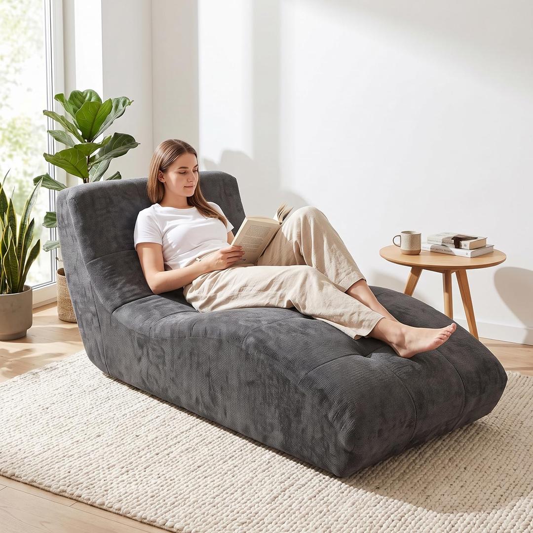 jessie Chaise Lounge Chair Indoor, Oversized Boneless Sofa Bed with Pillow, Sleeper Couch Reading Chairs, Sofas Couches with Leg and Back Support for Living Room, Bedroom, Apartment (Gray)