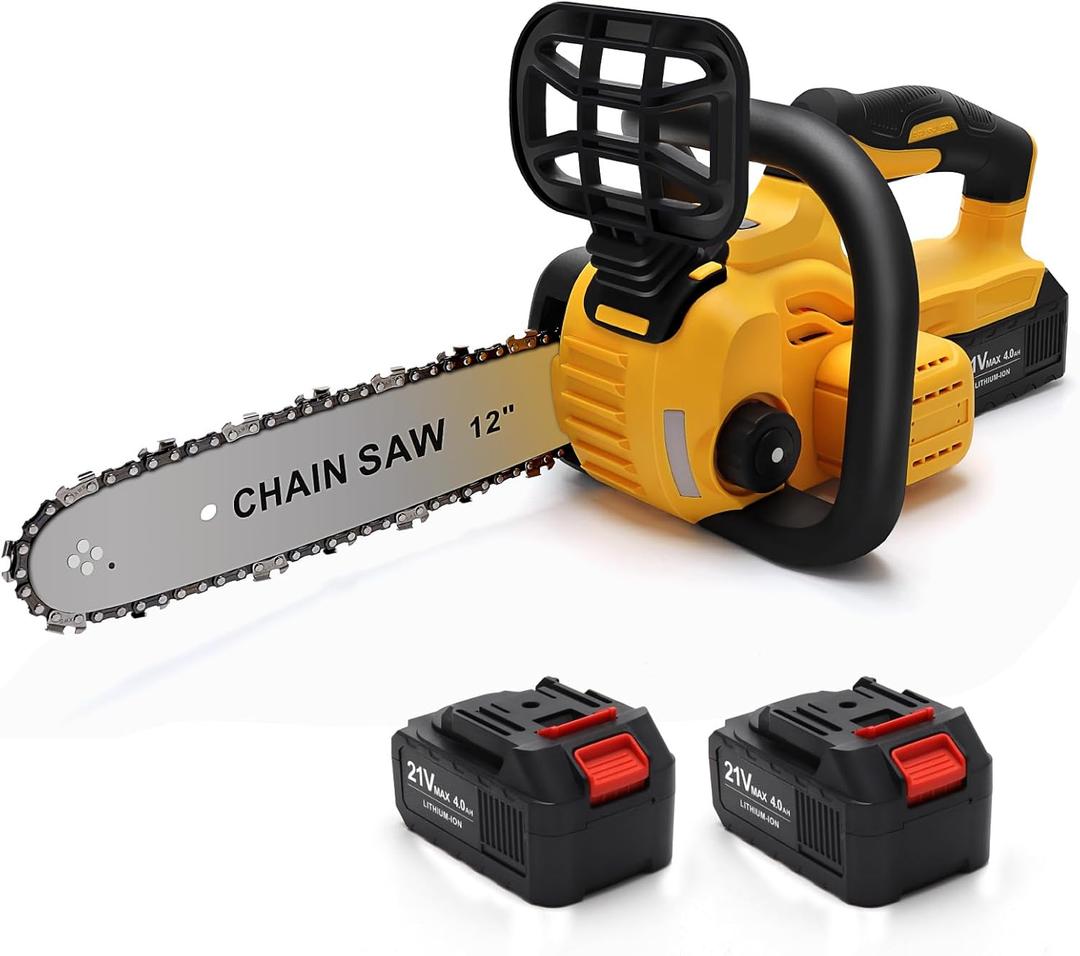 Chainsaw Cordless, 12 Inch Electric Chain Saw, Handheld Brushless Chainsaws with Tool-free Chain Tension & Auto Lubrication, 4000mah*2 Battery (12 Inch Chainsaw, Count, 1)