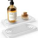 Water Absorbing Stone Tray, Quick Drying Diatomite Bathroom Tray Countertop, Stone Drying Mat for Kitchen Counter, Soap Dish Dispenser Vanity Organizer, White-A-8.3" x 4"