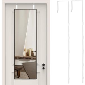 Over-The-Door Mirror Hanger 2Pcs Adjustable 14 in Mirror Door Hanger 5 Hole Over The Doors Mirrors Hooks Metal Hanging Kit for Doors (Mirrors Not Included, White)