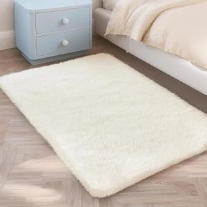 Fluffy Cream Rug Small 2x3 Area Rugs for Bedroom Living Room, Non-Slip Ultra Soft Area Rugs for Pet, Kids Room, Girls Room, Dorm, Study, Office, Entryway, Playroom, Easy Clean, Modern Carpet