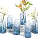 ComSaf Glass Bud Vases Set of 6, Small Diamond Bud Vases in Bulk, Mini Flowers Vases for Centerpieces, Vintage Decor Centerpiece for Table, Wedding Recepetion, Home, Housewarming Gift (Blue) (Blue-style 1)