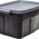 Rubbermaid Garage Storage Bins Black Plastic Stackable Storage with 3-Pack 31 GAL Capacity, Totes for Storage Home Organization Durable - Heavy Duty (31 GAL - 3 Pack Solid Black and Grey)