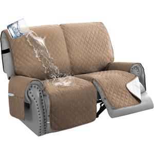 H.VERSAILTEX 100% Waterproof Loveseat Recliner Sofa Cover Thick Soft Reclining Couch Cover with Adjustable Strap 2-Piece Furniture Protector for Dog Pet Washable(Recliner Loveseat, French Oak)