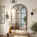 Brown Arched Window Mirror | Farmhouse Decorative Wall Mirrors for Living Room, Bedroom, Entryway, Bathroom Vanity, Fireplace Mantel | Window Pane Mirror Wall Decor | Arch Mirror Modern Accent Décor