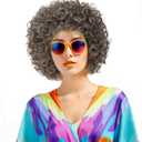 Women's Short Afro Wig, 70s Disco Fluffy Synthetic Wig, Small Curly Afro Wig for Halloween, Cosplay and 80s Theme Party.(Light Brown)