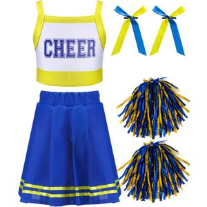JenPen Cheerleader Dress for Kids Girls Outfit Crop Top Skirt with Bow Hair Rope and Ball Halloween Costume Set (Small)
