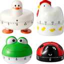 Amylove 4 Pieces Cute Kitchen Timer, Animal Mechanical Manual, Chick, Frog, Duck, Ladybug, 60 Minutes Loud Alarm Egg Windup Timer, for Adults Christmas Home Cooking Baking Fitness Beauty