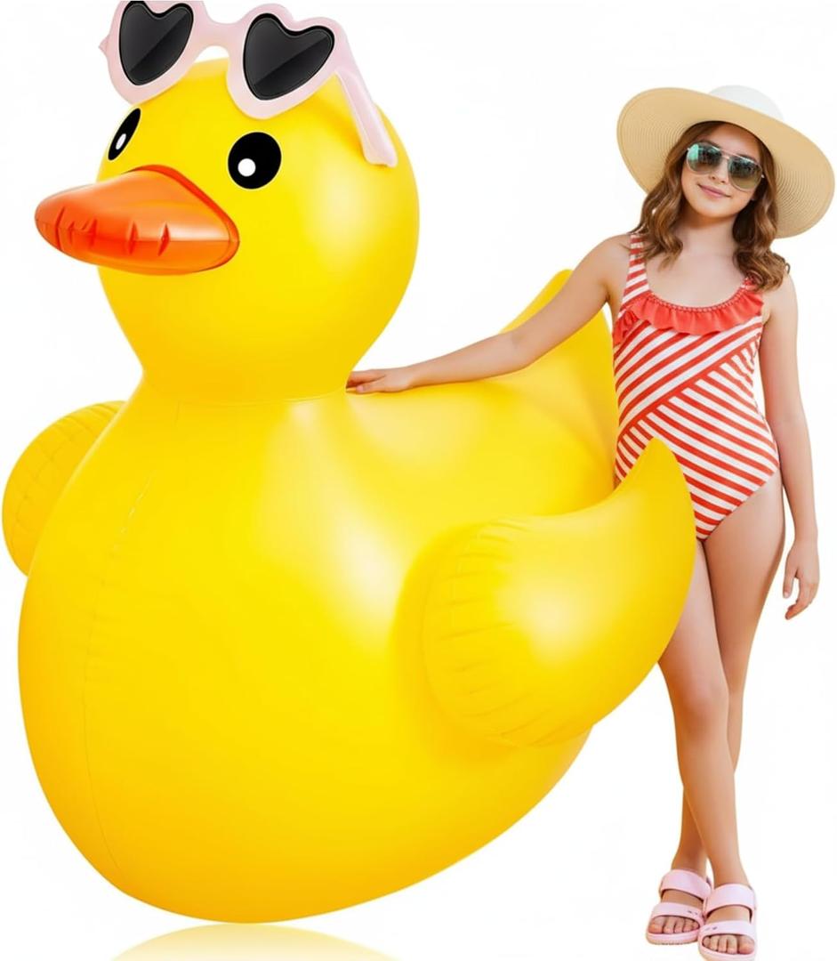 2x Hungdao 4 ft Giant Inflatable Rubber Duck Pool Float with Sunglasses Large Blow up Duck, Summer Beach Swimming Pool Party, Duck Party Decorations, Vacation Floating Decoration, Funny Gift