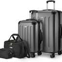 Amazon Basics 4-Piece Luggage Set, Hardside Suitcases with Spinner Wheels (22" Carry On & 28" Checked), Tote Bag & Travel Bag, Black