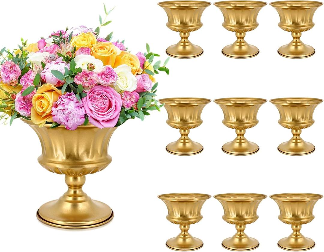 Gold Vase for Centerpieces Compote Bowl: Wedding Pedestal Vases 5.9 Inch Metal Flower Urn for Table Party Home Decor Set of 10
