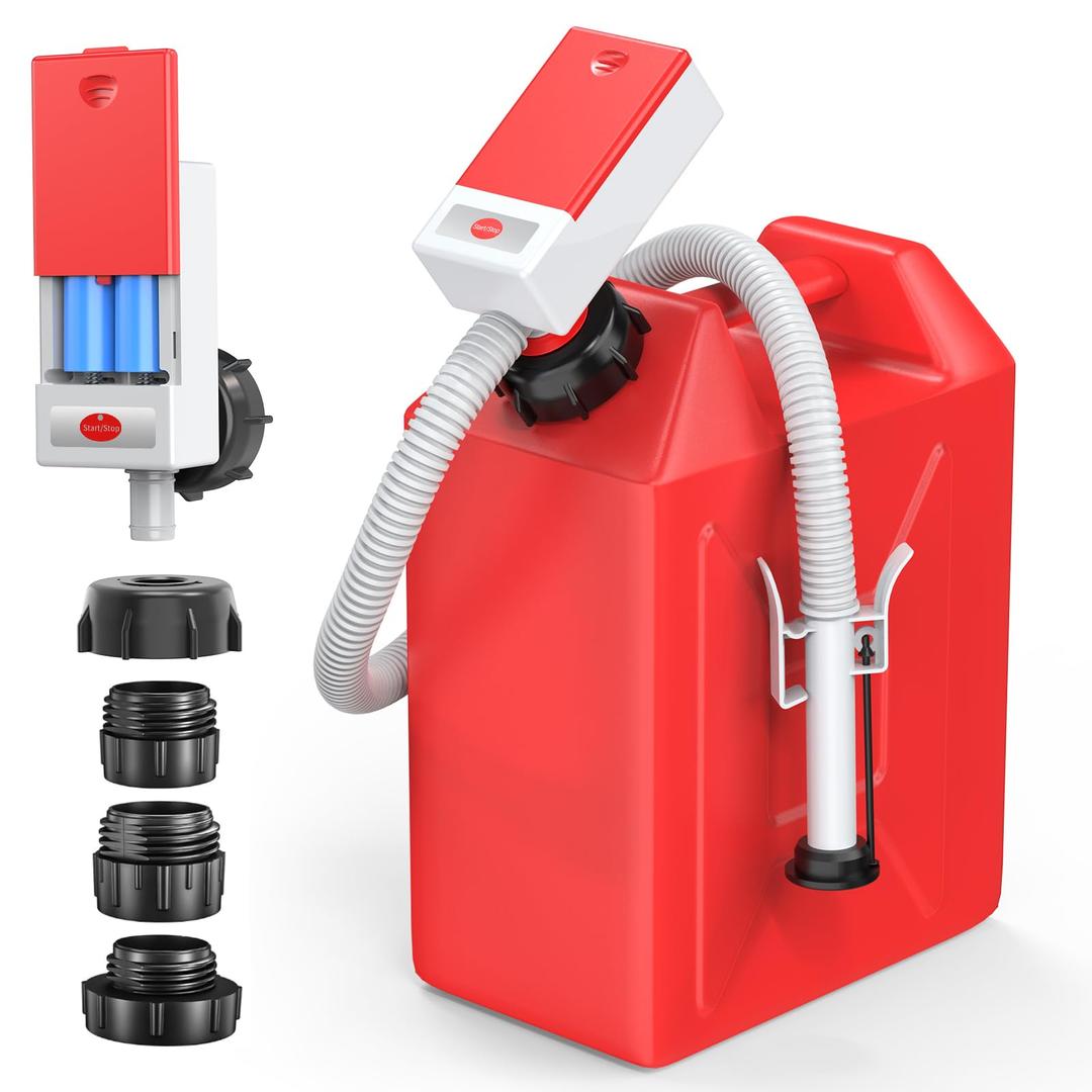 Automatic Fuel Transfer Pump with Auto Stop Sensor Overfill Protection, Fast and Safe Portable Gas Can Pump with 3 Can Adapters & 51'' Extra Long Hose for Oil, Diesel, Gasoline (Red)