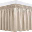 Biscaynebay Wrap Around Bed Skirts for King & Cal King Beds 22" Long Drop, Light Camel Adjustable Elastic Dust Ruffles Easy Fit Wrinkle Resistant Silky Luxurious Fabric Machine Washable