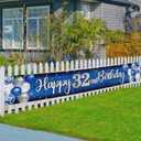 Happy 32nd Birthday Decorations,32nd Blue & Silver Balloon Large Birthday Hanging Banner Sign,32nd Bday Party Supplies.