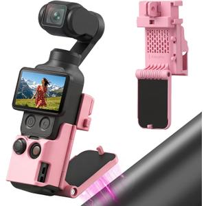 AMAZEAR Magnetic Mount Stand Compatible with DJI Osmo Pocket 4/3/Xtra Muse, Pocket4 Accessories Adapter Clamp Magnet Suction Case Holder on Desktop/Vertical Surface, 180 Adjustable Handle, Pink