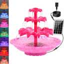 3.5W Solar Fountain Pump for Bird Bath, 3-Tier Red Solar Water Pump with 8 LED Lights, 32.8FT Power Cord and Adapter Included, Dual-Powered for 24/7 Use for Garden, Pond, Pool, Fish Tank and Lawn