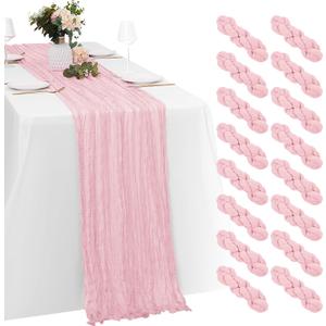 16 Pack Light Pink Cheesecloth Table Runners 20x120 Inch Gauze Table Runner Cheese Cloth 10FT Pink Table Runner Rustic Sheer Runner for Wedding Birthday Party Baby Shower Table Decor