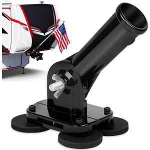 Heavy-Duty Magnetic Flag Holder,No Drill Instant Mount,All Weather Waterproof, 180 Adjustable Angle Pole Mount Compatible with 5th Wheel RV Hitch Camper, Trailer, Truck (Black 1PCS)