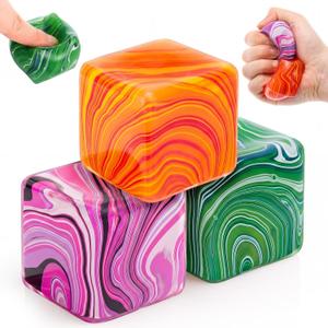 3 Pcs Stress Cube Bulk Swirl Ice Cube Stress Ball for Adults Anxiety Relief Soft Squeeze Sensory Square Ball for ADHD Prizes Goodie Bag Stuffers Party Favors(Orange, Green, Pink,1.38 Inch)