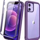 Diaclara Designed for iPhone 12/12 Pro Case, Full Body Rugged with Built-in Touch Sensitive Anti-Scratch Screen Protector, Soft TPU Bumper for iPhone 12/12 Pro 6.1" (Purple and Clear)