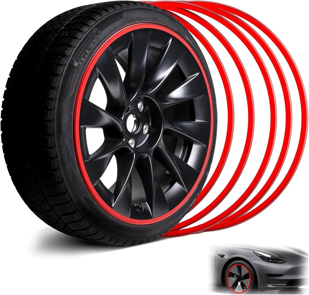 Car Wheel Rim Protectors Guard, 19" Automotive Wheel Anti-Scratch Protector, with Aluminium Alloy Material, Strips for Curb Rash Prevention, Set of 4 Wheel Accessories Suitable for Cars,Trucks, Tesla (RED)