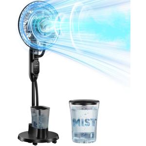 Misting Fan, 16'' Standing Fan with Humidifier, Oscillating Fan with 3 Winds 9 Speeds, Ultrasonic Humidifier for Bedroom/Living Room/Office, 0.5-7H Timer for Daily Indoor Cool