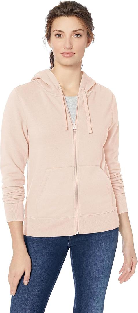 Amazon Essentials womens Fleece Full-Zip Hoodie (Large, Light Pink)