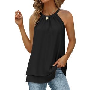 Womens Tops Dressy Casual Blouses Black Tank Top Summer 2026 Halter Shirts Flowy Cami L
