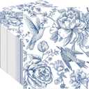 100Pcs Blue Floral Cocktail Napkins Disposable Flower Beverage Paper Napkins 3-Ply Blue Flower Luncheon Dinner Napkins for Wedding Birthday Party Supplies, 5 x 5 Inch