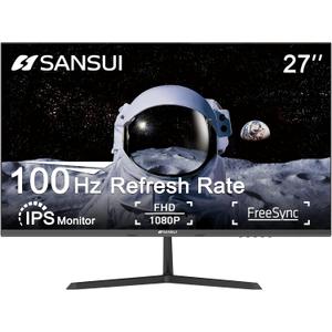 SANSUI 27 Inch Monitor, IPS 100Hz Computer Monitor Full HD 1920 x 1080P with HDMI VGA Interface, Eye Care, Frameless, 100 x 100mm VESA Mountable (HDMI Cable Included)