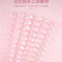 White French Tip Press on Nails Maigitur Medium Almond French Nail Tips Pink Bed 120Pcs Gel Nail Tips Swirl Strip Press on Nails in 15 Sizes Reusable Fake Nails for Women Girls Manicure