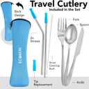 Travel Utensils Set with Case 4 Pack, Reusable Stainless Steel Portable Cutlery (Fork, Spoon, Knife, Straws & Cleaner) for Work, Dorm, Camping, Lunch Box, Compact Durable Silverware by Ecoberi (Turq)