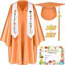 Sureio 6 Pcs Kindergarten Preschool Graduation Cap and Gown 2026 Tassel Stole Certificate for Toddler Kids (Orange)