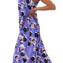 YESNO Casual Wide Leg Jumpsuits for Women Boho Floral Pleated Wide Leg Overalls Rompers Vacation Outfits with Pockets PIA (Purple, XL)