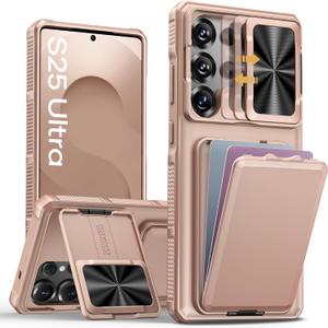 SSLOTSCASE for Samsung Galaxy S25 Ultra Case with Wallet & Sliding Lens Cover & Kickstand & Credit Card Holder, Military-Grade Protection Rugged Phone Case Cover for Galaxy S25 Ultra 6.9'', Gold