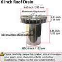 6 Inch Stainless Steel Roof Drain, Roof Drains for Flat Roofs, Drain Cover, 6 Inch Push-in Pipe Size, Very Efficient Drainage Speed, It Can Also Prevent Drain Clogs.