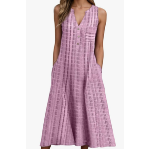 Womens Summer Sleeveless Boho Floral Printed Midi Tank Dresses V Neck Beach Tshirt Sundress with Pockets, Size S