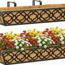 Y&M Deck Railing Planter Boxes, Adjustable Balcony Planter for Outdoor Plants, Metal Railing Planter Box for Deck, Fence and Porch, Window Boxes Outdoor, Sturdy Hanging Planter-24inch 2pcs