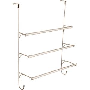 Franklin Brass (1-Pack) Over the Door Hooks Nickel Triple Towel Rack, 3-Tier with Hooks, Organizing and Storage Bar | Bathroom Accessories 193153-FN