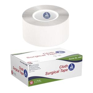 Dynarex Cloth Surgical Tape, Durable, Soft-Smooth Silky Fabric, Latex-Free, Self-Sticking Tape, Tearable, Secure Adhesion, White, 1 x 10 yds, 1 Box of 12 Rolls of Tape