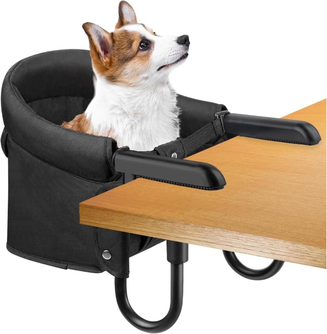 Dog High Chair for Table, Cat Desk Perch, Seatmate Chairs for Dogs, Cat Office Perch Attachment, Pet Feeding Booster Seat, Seat for Pet to Sit Next to You (Black)