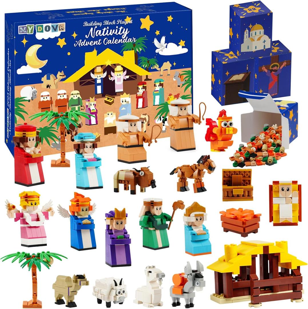 Nativity Advent Calendar 2025 Kids- 24 Days Christmas Giftcountdown Calendar Set 1500 PCS Building Blocks Kits, Stocking Stuffer Building Toys for Boys & Girls, Teens & Adults with Individual Packaging