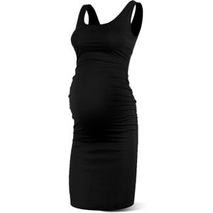 Rnxrbb Women Summer Sleeveless Maternity Dress Pregnancy Tank Scoop Neck Mama Clothes Casual Bodycon Clothing (Black, L)